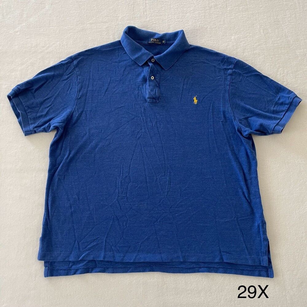 Polo Ralph Lauren Pima‎ Soft Touch Sz 2XB Big Men’s Polo Shirt Blue 100% Cotton